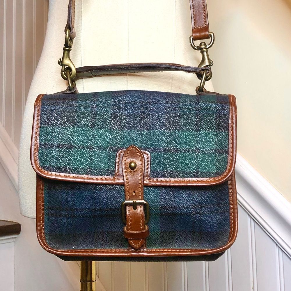 RALPH LAUREN Black Watch Plaid Messenger Shoulder Bag Vintage